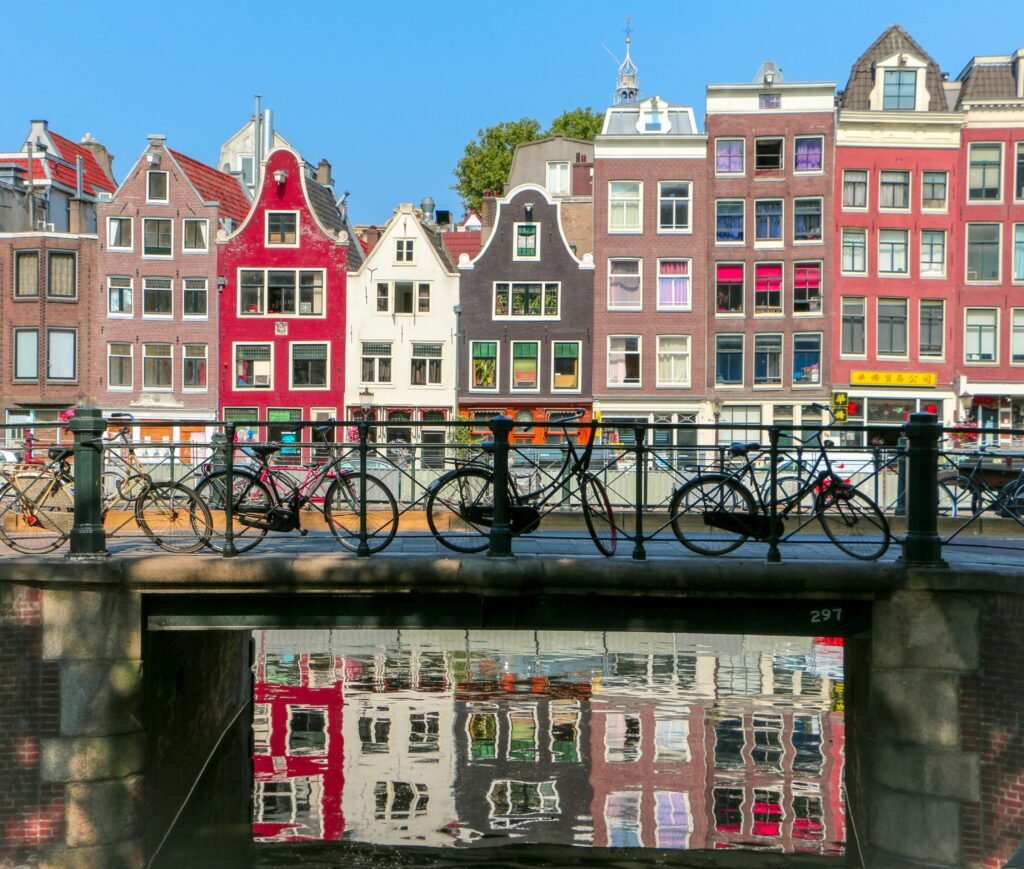 Amsterdam Netherlands canal houses and city views in summer