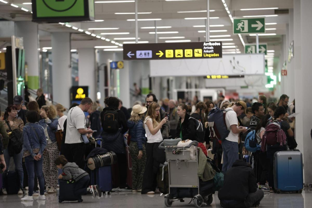 Travelers arriving at a European airport