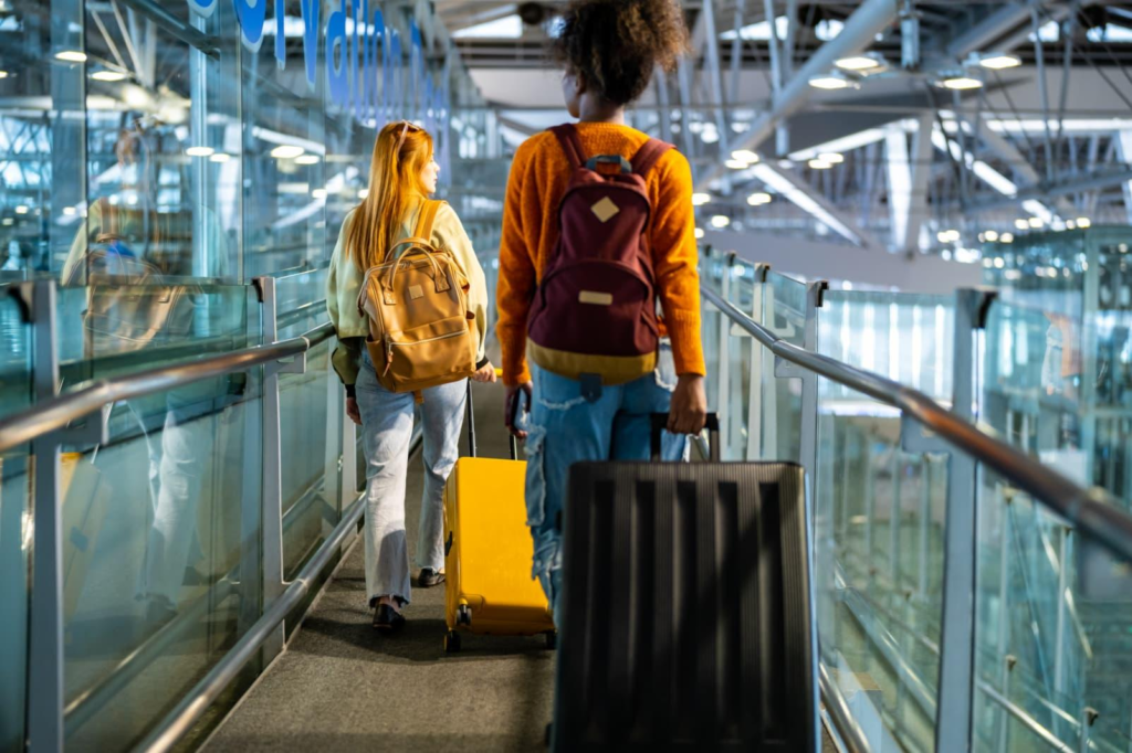 Travelers arriving at a European airport