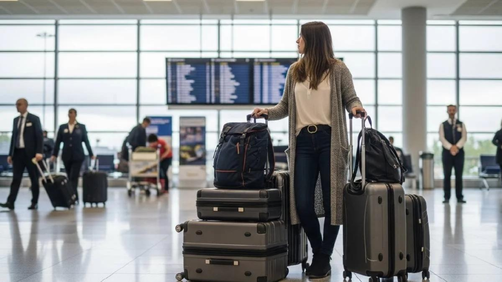 Traveler carrying luggage at airport