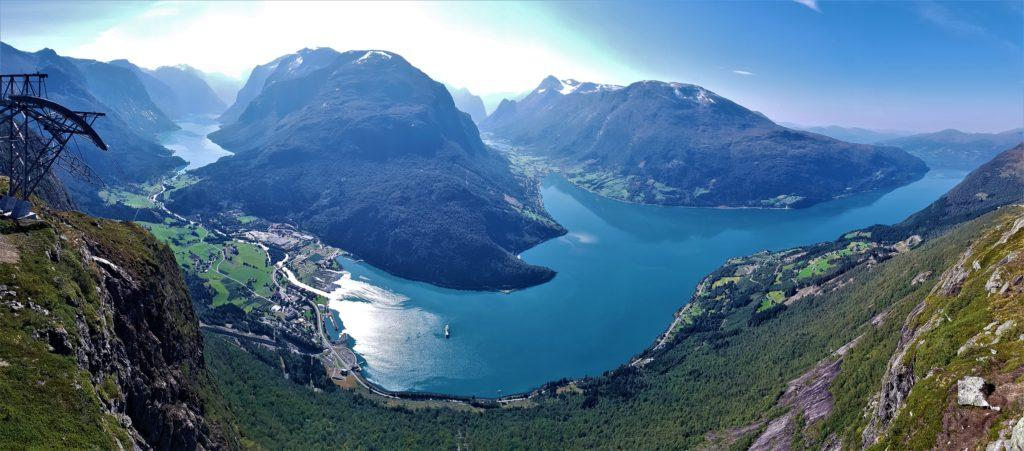 Scenic view of Geirangerfjord in Norway during the summer season