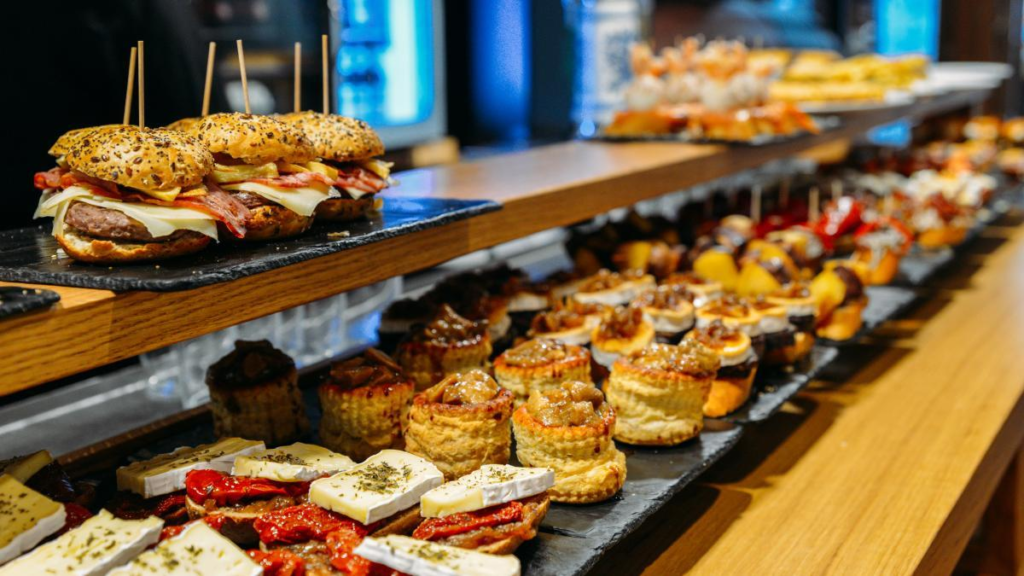 Traditional Spanish pintxos served in Pamplona