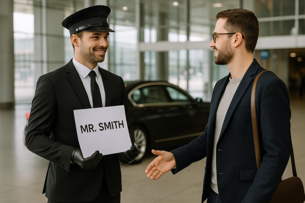 Chauffeur providing airport meet and greet service