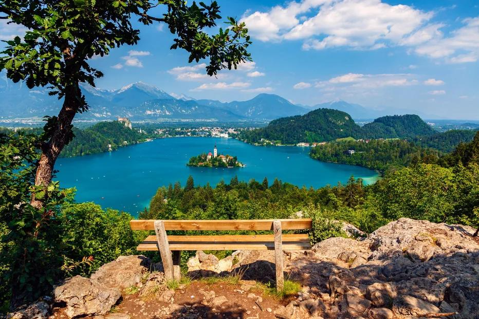 Lake Bled Slovenia island church and alpine lake