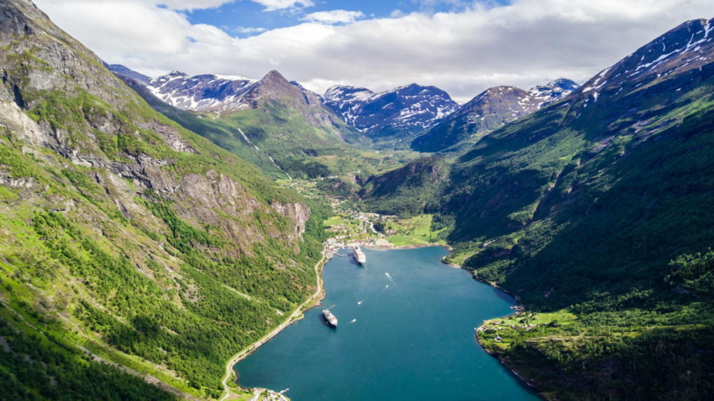 Norwegian Fjords scenic mountain and waterfall view