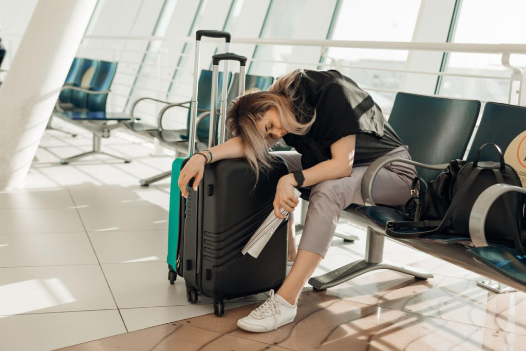 Tired traveler after flight