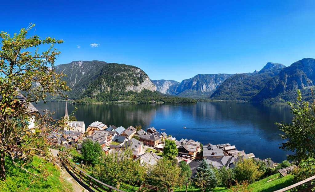 Hallstatt Austria lakeside village panoramic view