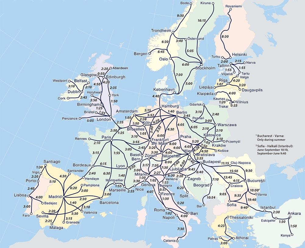 Multi-city travel route across Europe